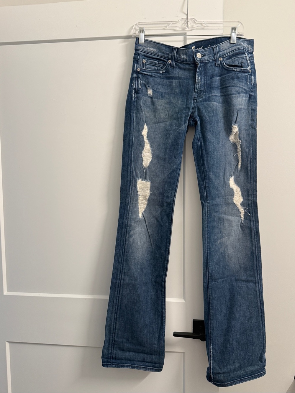 7 For All Mankind Medium Wash Bootcut Distressed Jeans, Size 29